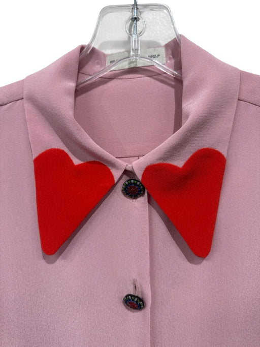 Etro Size 40 Pink & Red Missing Fabric Tag Heart Motif Button Up Long Sleeve Top Pink & Red / 40