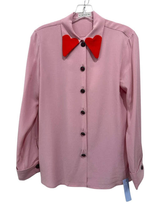 Etro Size 40 Pink & Red Missing Fabric Tag Heart Motif Button Up Long Sleeve Top Pink & Red / 40