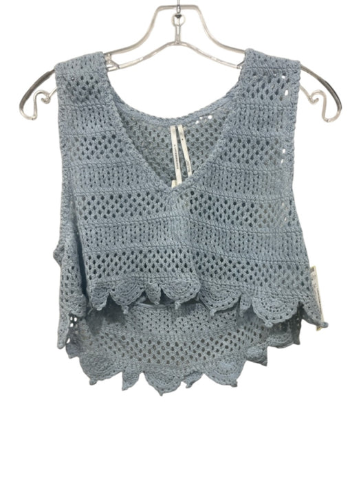 By Anthropologie Size M Light Blue Cotton Sleeveless Crochet Knit V Neck Top Light Blue / M
