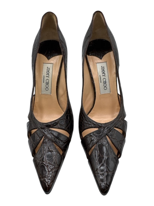 Jimmy Choo Shoe Size 36.5 Dark Brown Embossed Leather Pointed Toe Stiletto Pumps Dark Brown / 36.5
