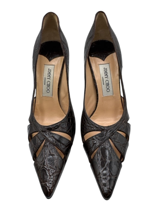 Jimmy Choo Shoe Size 36.5 Dark Brown Embossed Leather Pointed Toe Stiletto Pumps Dark Brown / 36.5