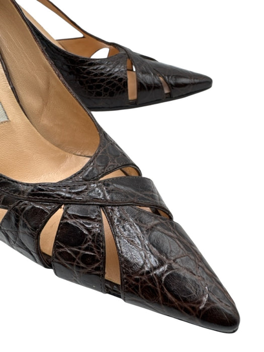 Jimmy Choo Shoe Size 36.5 Dark Brown Embossed Leather Pointed Toe Stiletto Pumps Dark Brown / 36.5