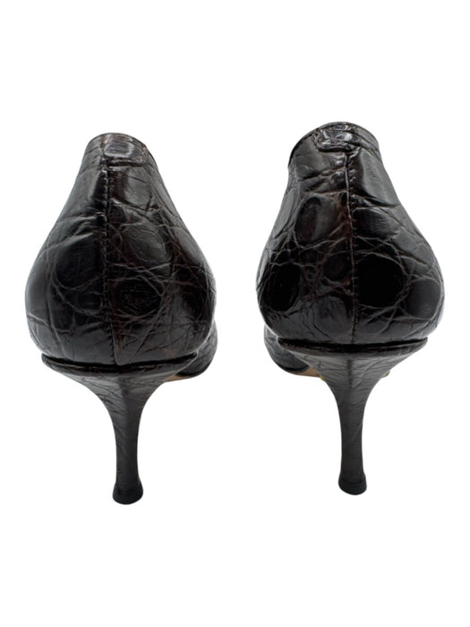 Jimmy Choo Shoe Size 36.5 Dark Brown Embossed Leather Pointed Toe Stiletto Pumps Dark Brown / 36.5