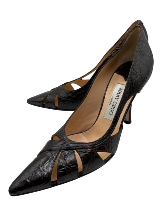 Jimmy Choo Shoe Size 36.5 Dark Brown Embossed Leather Pointed Toe Stiletto Pumps Dark Brown / 36.5