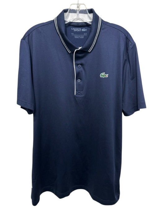 Lacoste Sport Size XL Blue & White Synthetic Solid Polo Athleisure Short Sleeve Blue & White / XL
