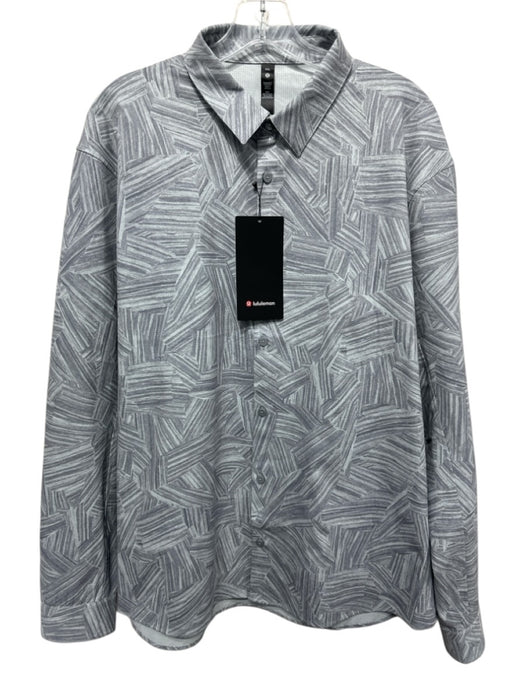 Lululemon NWT Size XXL Gray Synthetic Abstract Button Up Men's Long Sleeve Shirt Gray / XXL