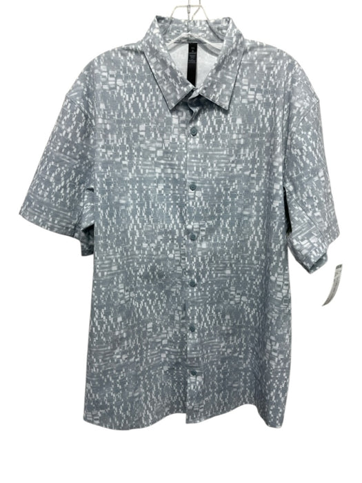 Lululemon Size XL Gray & White Synthetic Abstract Button Up Men's Short Sleeve Gray & White / XL