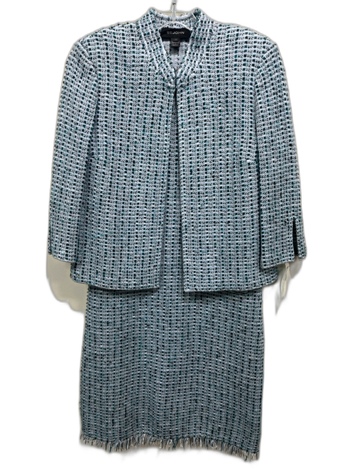St John Size 4 Blue, Green, White Wool Blend Tweed shift Sleeveless Dress Set Blue, Green, White / 4