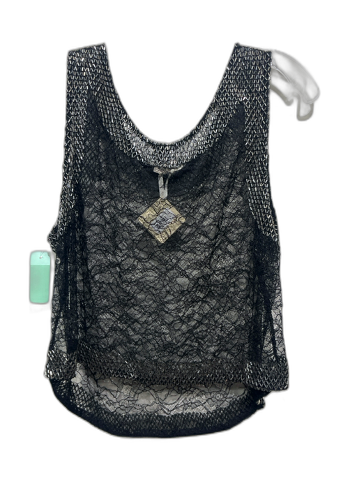 Haute Hippie Size L Black & Silver Nylon Blend Lace Beaded Sleeveless Top Black & Silver / L