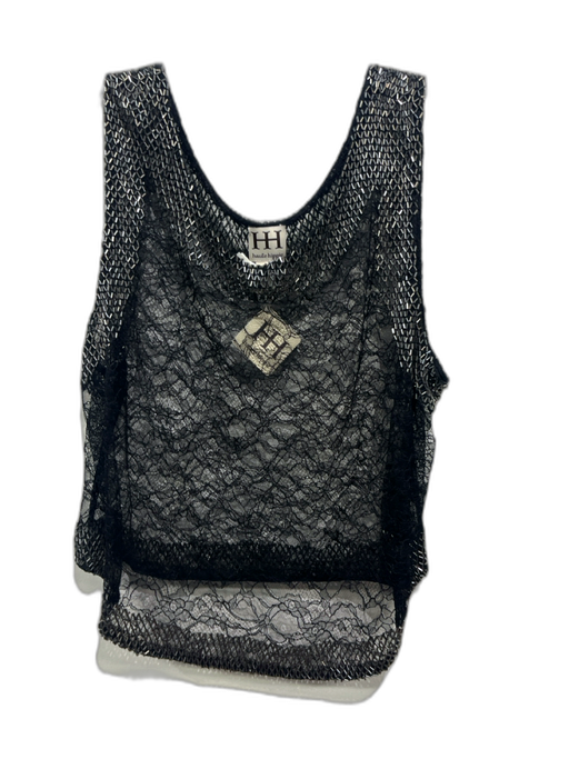 Haute Hippie Size L Black & Silver Nylon Blend Lace Beaded Sleeveless Top Black & Silver / L