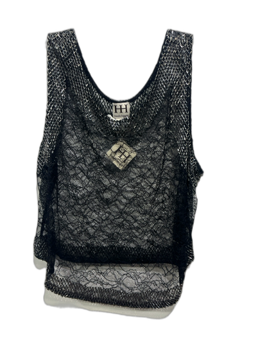 Haute Hippie Size L Black & Silver Nylon Blend Lace Beaded Sleeveless Top Black & Silver / L
