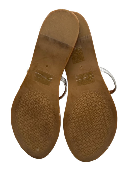 Tory Burch Shoe Size 8 Silver & tan Leather silver tone hardware Logo Sandals Silver & tan / 8