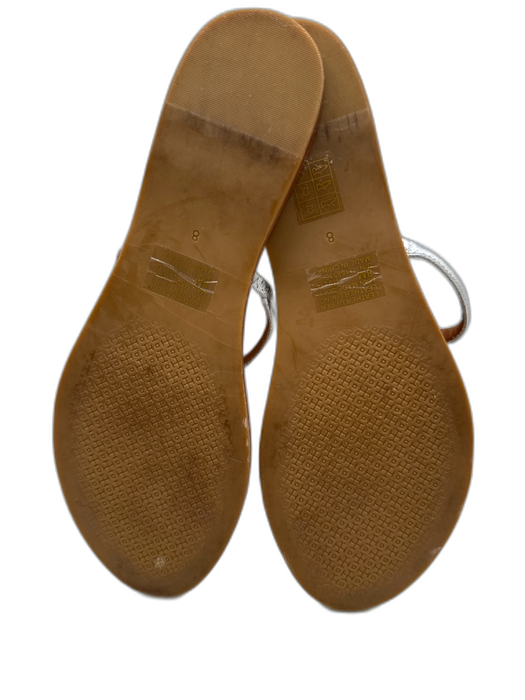 Tory Burch Shoe Size 8 Silver & tan Leather silver tone hardware Logo Sandals Silver & tan / 8