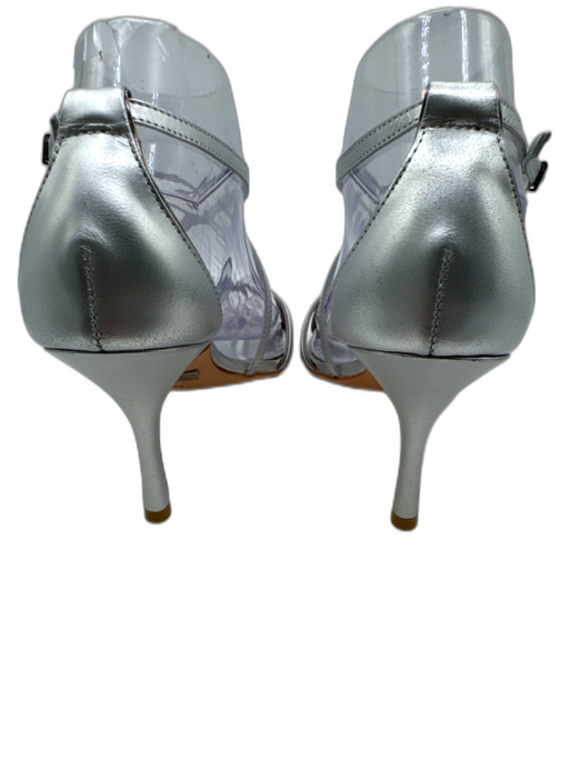 Badgley Mischka Shoe Size 8 Silver Leather Strappy Ankle Strap Mid Heel Sandals Silver / 8