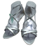 Badgley Mischka Shoe Size 8 Silver Leather Strappy Ankle Strap Mid Heel Sandals Silver / 8