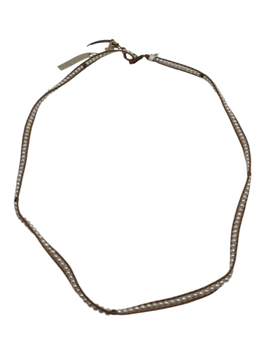 Chan Luu White & Brown Leather & Pearl Wrap Bracelet White & Brown