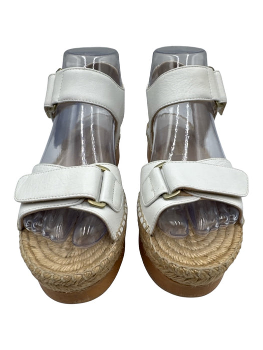 Paloma Barcelo Shoe Size 36 White & Beige Leather Espadrille Platform Sandals White & Beige / 36