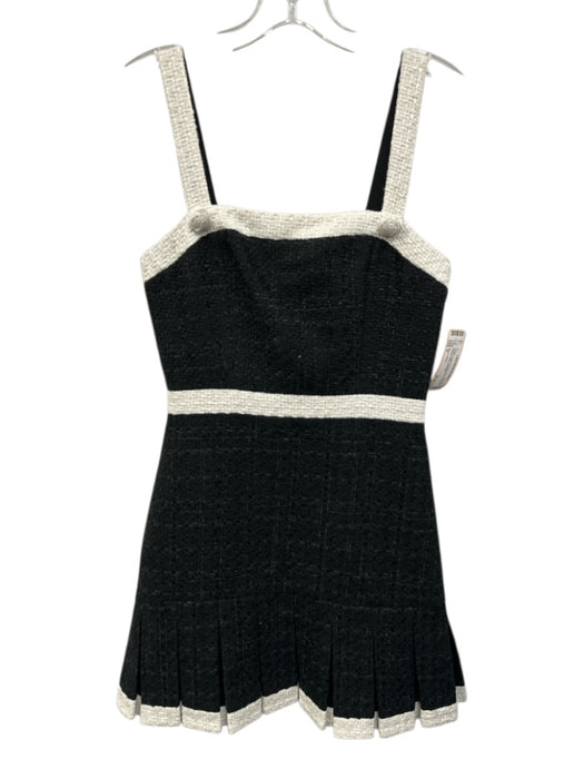 Alice + Olivia Size 0 Black & White Polyester Blend Tweed Pleated Mini Dress Black & White / 0