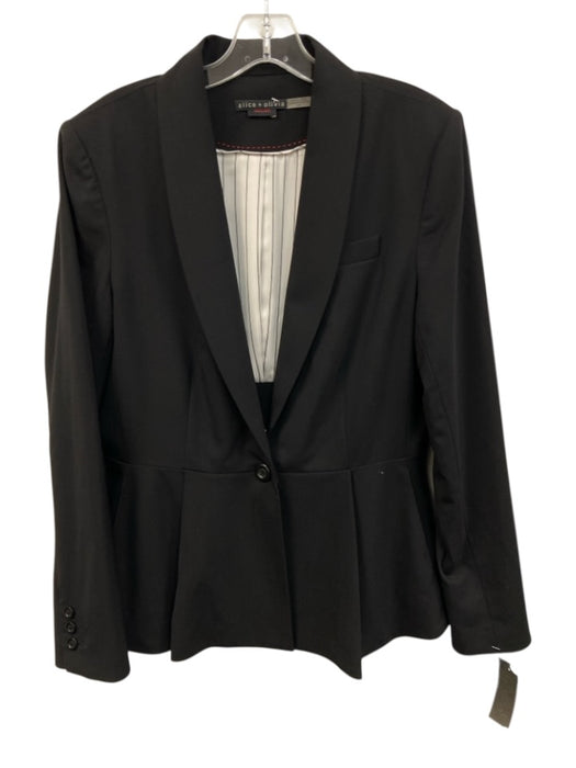 Alice + Olivia Size Large Black Wool Blend 1 Button Long Sleeve Blazer Jacket Black / Large