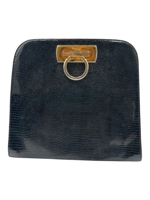 Ferragamo Black Lizard Gold hardware Chain Crossbody Vintage Bag Black / XS
