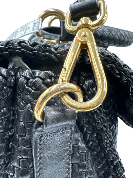 Prada Black Leather Woven Top Handle Flap Crossbody Strap Bag Black / Medium