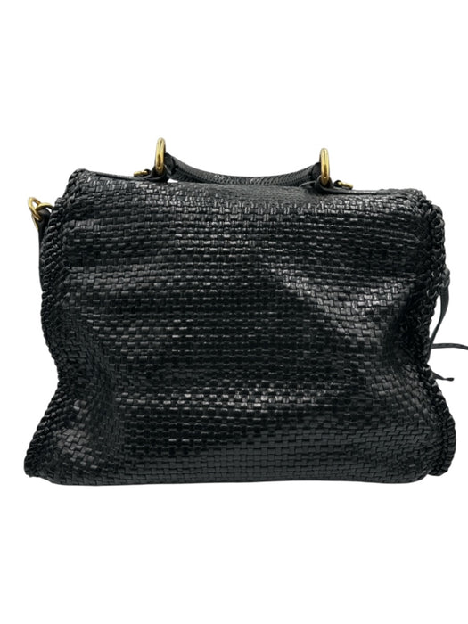 Prada Black Leather Woven Top Handle Flap Crossbody Strap Bag Black / Medium