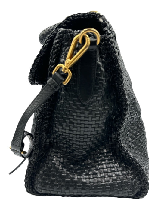 Prada Black Leather Woven Top Handle Flap Crossbody Strap Bag Black / Medium