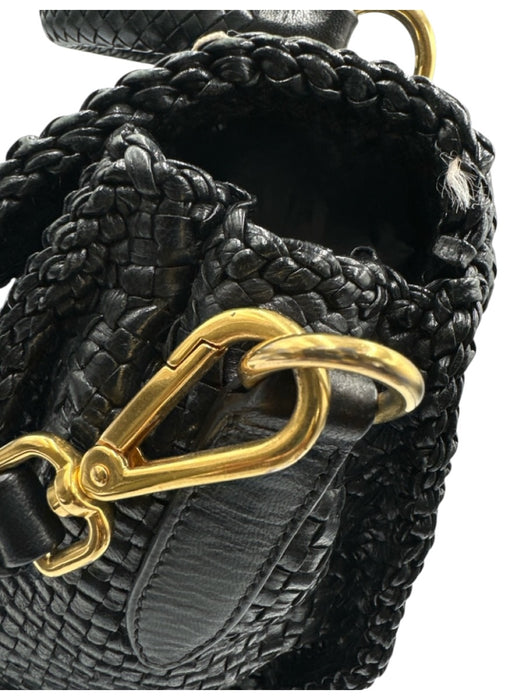Prada Black Leather Woven Top Handle Flap Crossbody Strap Bag Black / Medium