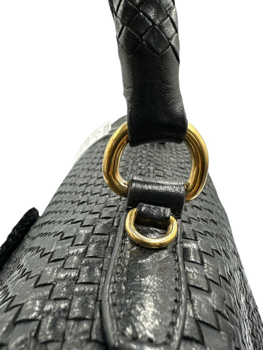 Prada Black Leather Woven Top Handle Flap Crossbody Strap Bag Black / Medium