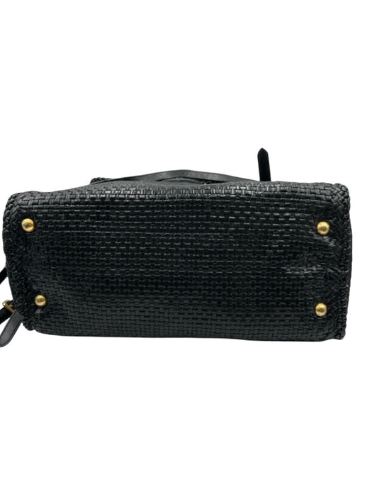 Prada Black Leather Woven Top Handle Flap Crossbody Strap Bag Black / Medium