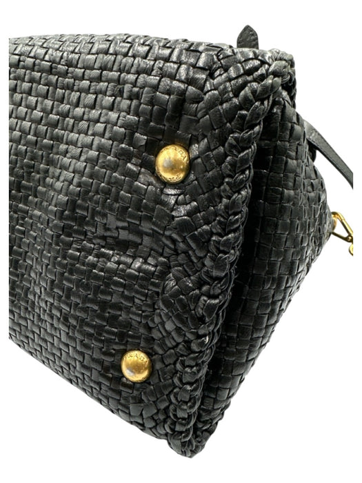 Prada Black Leather Woven Top Handle Flap Crossbody Strap Bag Black / Medium