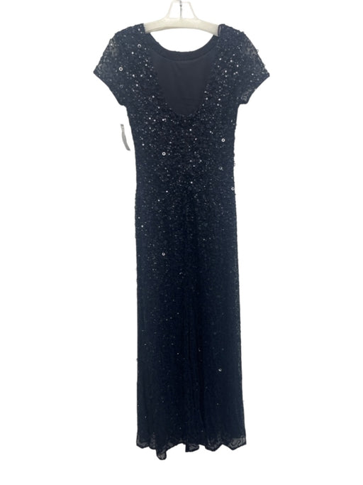 Adrianna Papell Size 4 Navy Blue Polyester Cap Sleeve All Over Sequins Gown Navy Blue / 4