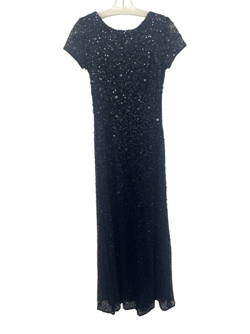 Adrianna Papell Size 4 Navy Blue Polyester Cap Sleeve All Over Sequins Gown Navy Blue / 4