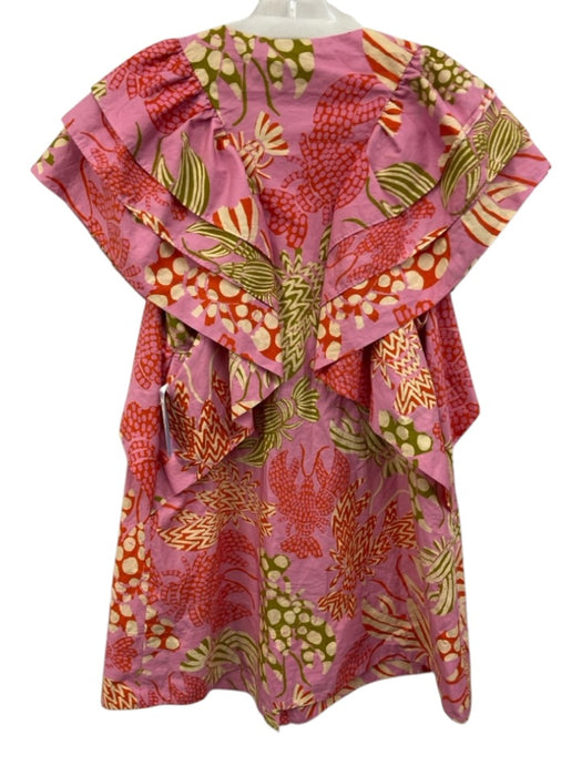 Farm Rio Size M Pink & Multi Cotton V Neck Button Front All Over Print Dress Pink & Multi / M