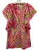 Farm Rio Size M Pink & Multi Cotton V Neck Button Front All Over Print Dress Pink & Multi / M