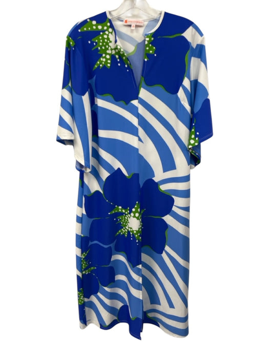 Jude Connally Size S Blue & Multi Nylon & Spandex Split V Neck Dress Blue & Multi / S