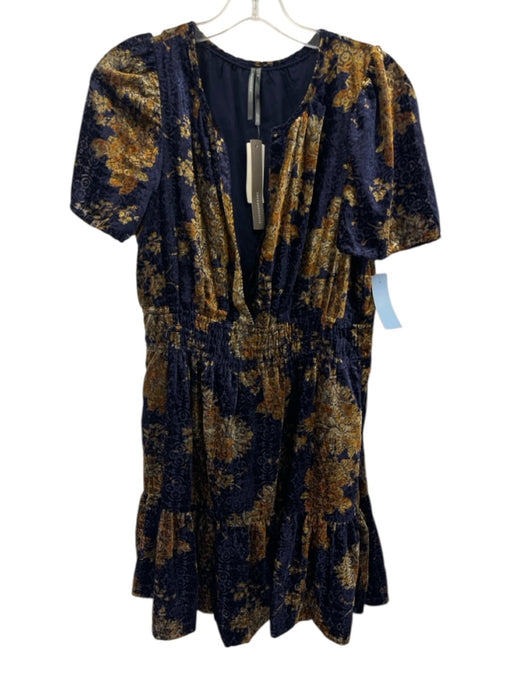 Anthropologie Size M Blue & Multi Viscose & Nylon V Neck Velvet Mini Dress Blue & Multi / M