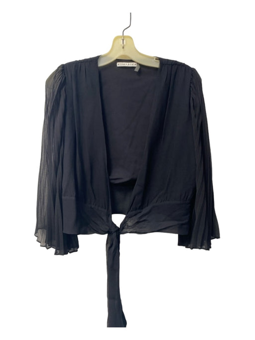 Alice + Olivia Size XS Black Silk Wrap Cropped Pleat Sleeve Detail Top Black / XS