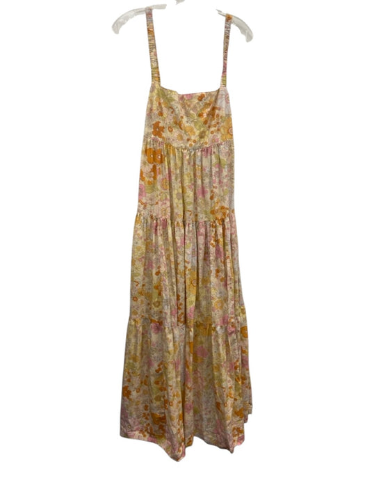 Free People Size S Yellow, pink & orange Floral Spaghetti Strap Tiered Dress Yellow, pink & orange / S