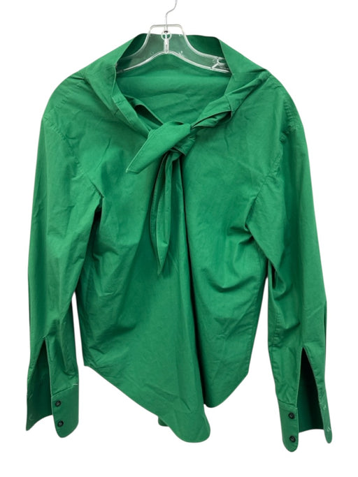 Fabiana Pigna Size XS Green Cotton Long Sleeve seam detail Tie Neck Top Green / XS