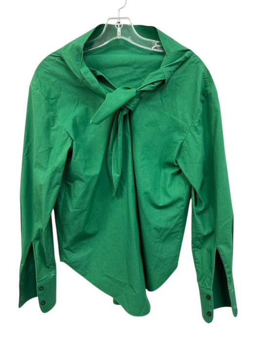 Fabiana Pigna Size XS Green Cotton Long Sleeve seam detail Tie Neck Top Green / XS