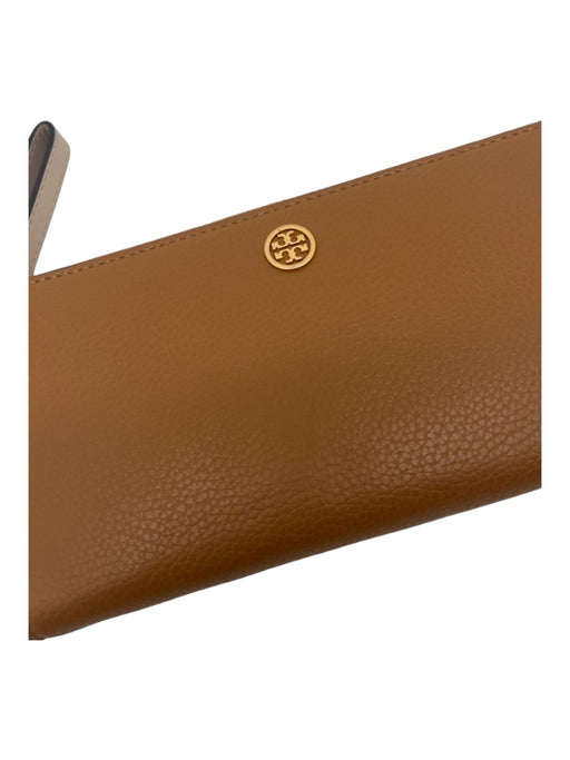 Tory Burch Tan Leather Gold hardware Zip Interior Color Block Wallets Tan