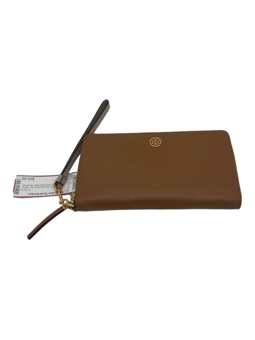 Tory Burch Tan Leather Gold hardware Zip Interior Color Block Wallets Tan