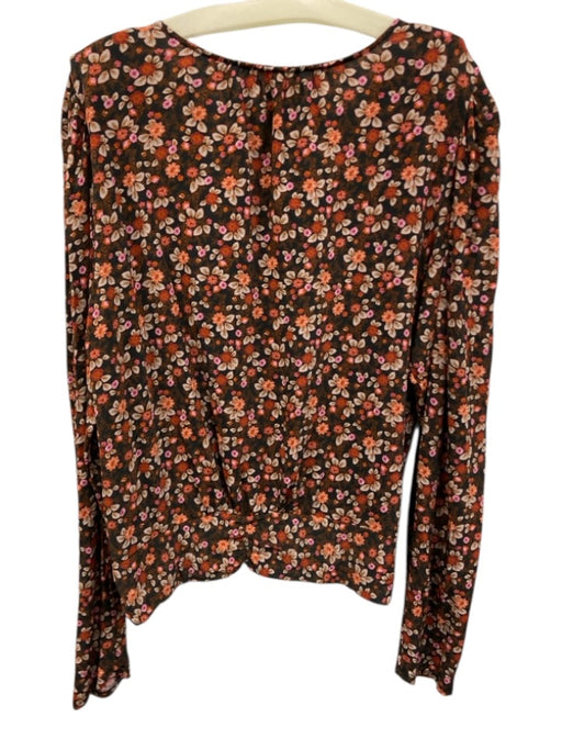 Ramy Brook Size L Gray, Orange, Multi Long Sleeve Floral Print V Neck Top Gray, Orange, Multi / L