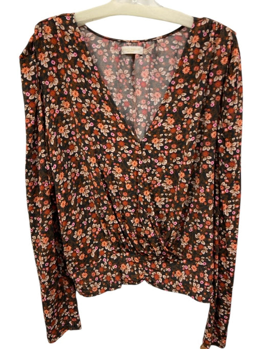 Ramy Brook Size L Gray, Orange, Multi Long Sleeve Floral Print V Neck Top Gray, Orange, Multi / L
