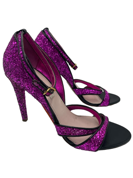 Miu Miu Shoe Size 39.5 Black & Purple leather sole Ankle Strap Glitter Pumps Black & Purple / 39.5