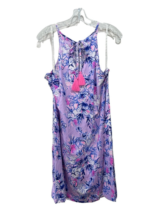 Lilly Ashley Size XL Light Purple, Blue, Pink Pima Cotton Tie Back Floral Dress Light Purple, Blue, Pink / XL