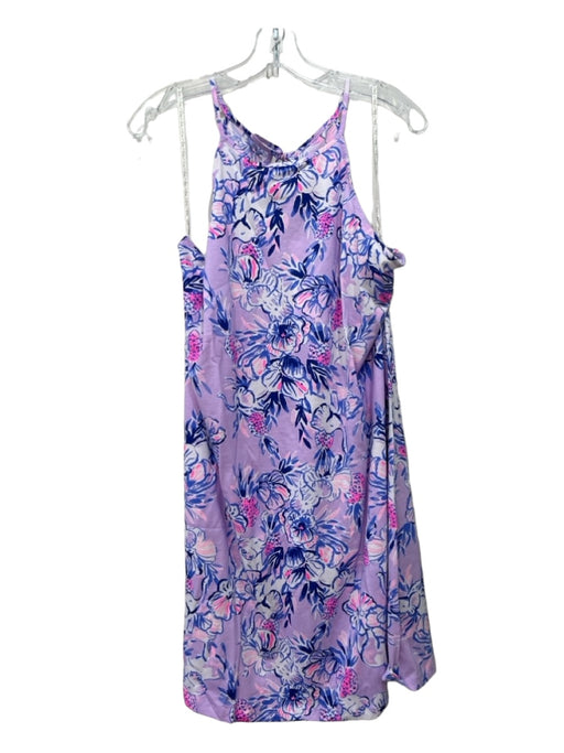 Lilly Ashley Size XL Light Purple, Blue, Pink Pima Cotton Tie Back Floral Dress Light Purple, Blue, Pink / XL