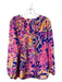 Lilly Pulitzer Size Large Blue, Orange & Pink Silk Long Sleeve Abstract Top Blue, Orange & Pink / Large