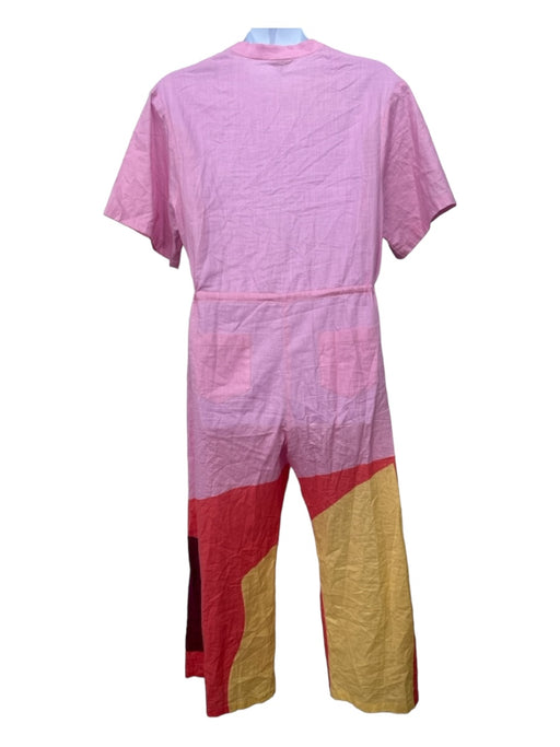The Kit. Size XL Pink Multi Cotton Button Down Wide Leg Tie Waist Jumpsuit Pink Multi / XL